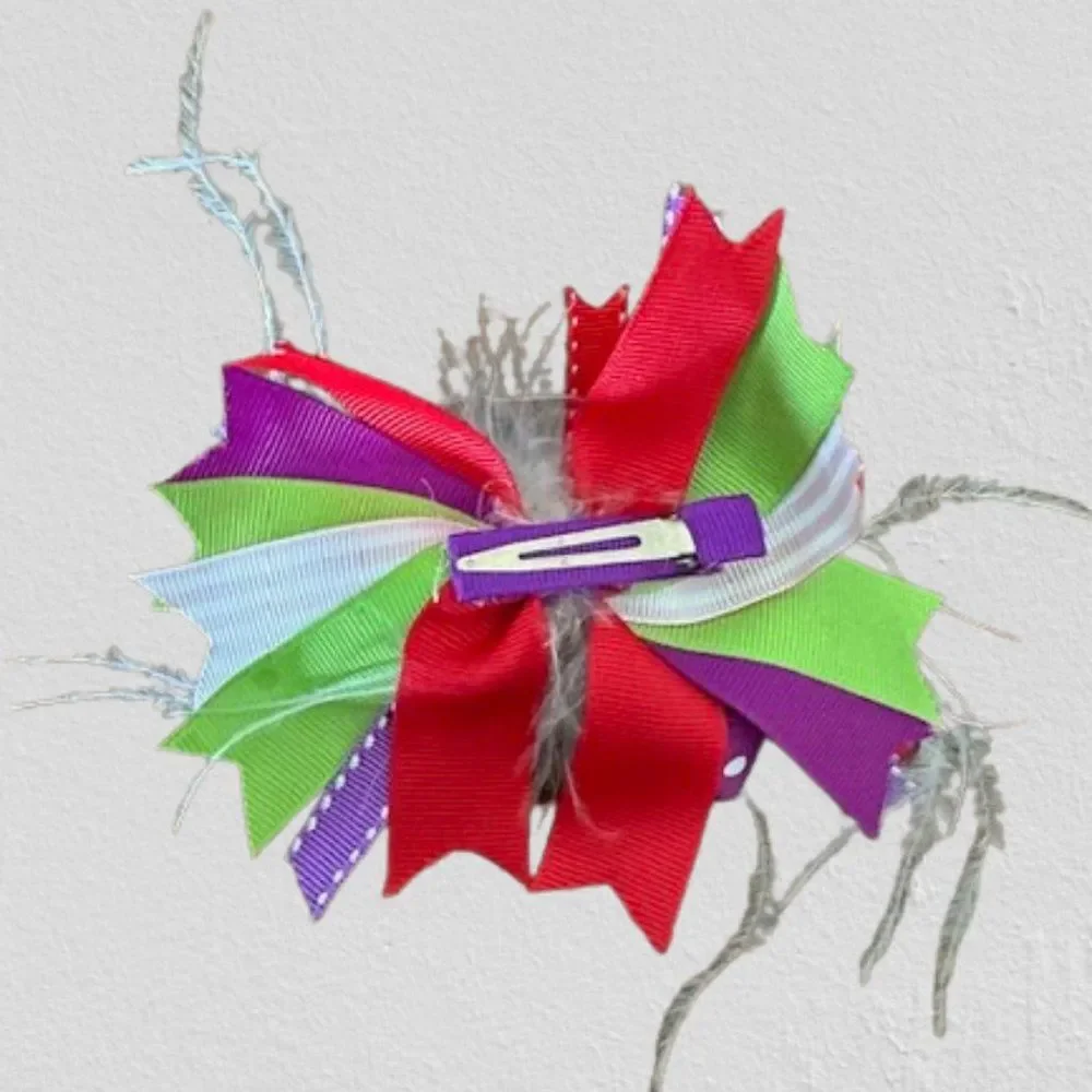 Colorful Feather Deluxe Bow  5B4537  Handmade NWT Boutique